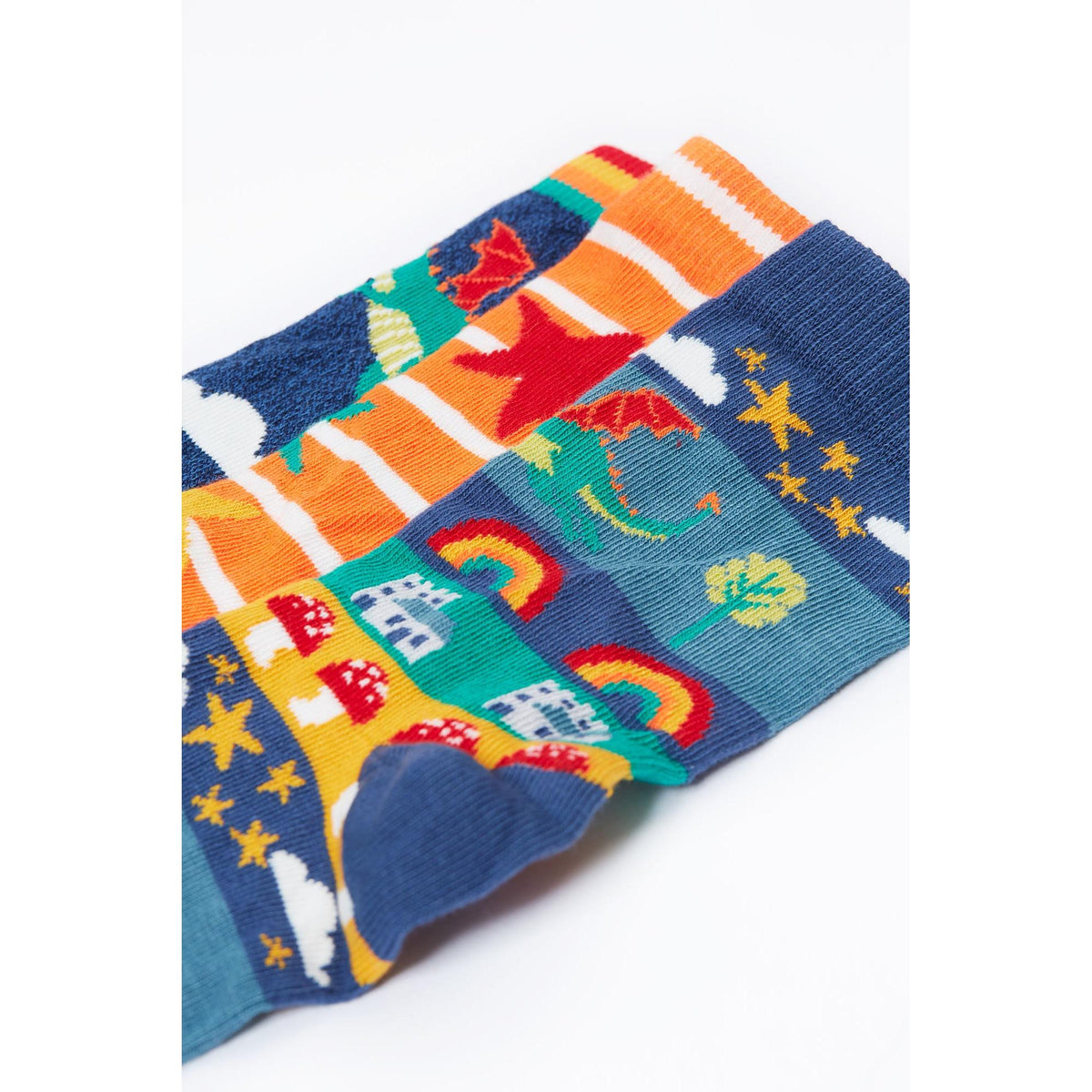 Dragon Skies Rock My Socks - 3 Pack - 1 Left Size 2-4 years-Frugi-Modern Rascals