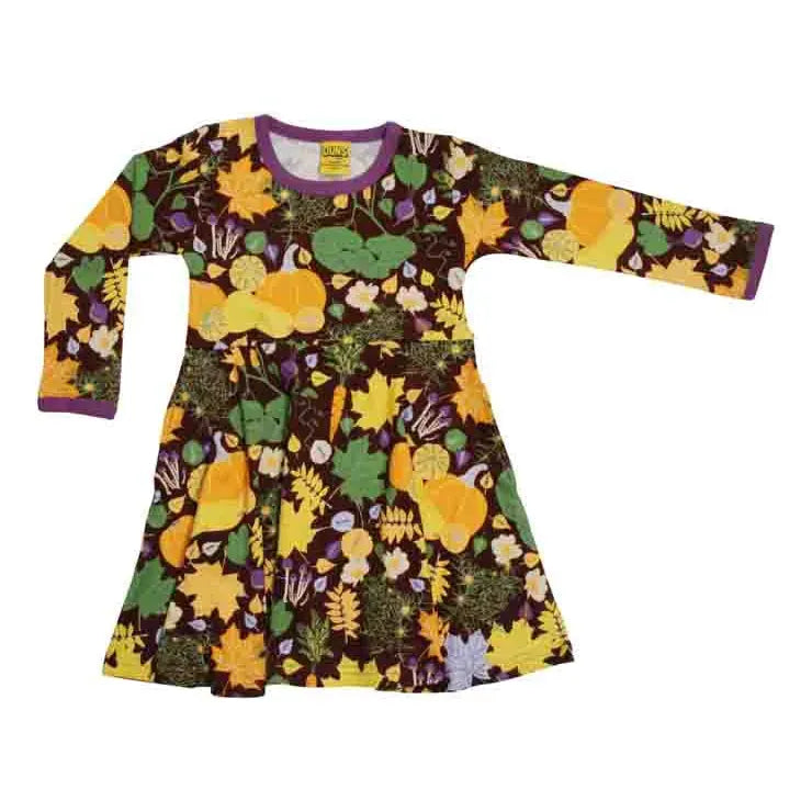 DUNS Sweden Brown Fall Flowers Long Sleeve Skater Dress in 10-11 years (146cm)-Warehouse Find-Modern Rascals