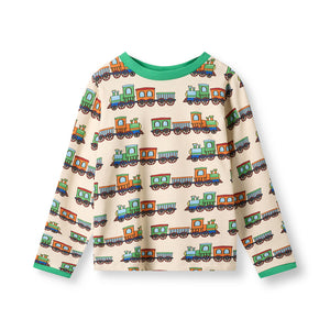 Elstar Long Sleeve Shirt with Trains - 2 Left Size 4-5 & 7-8 years-Smafolk-Modern Rascals
