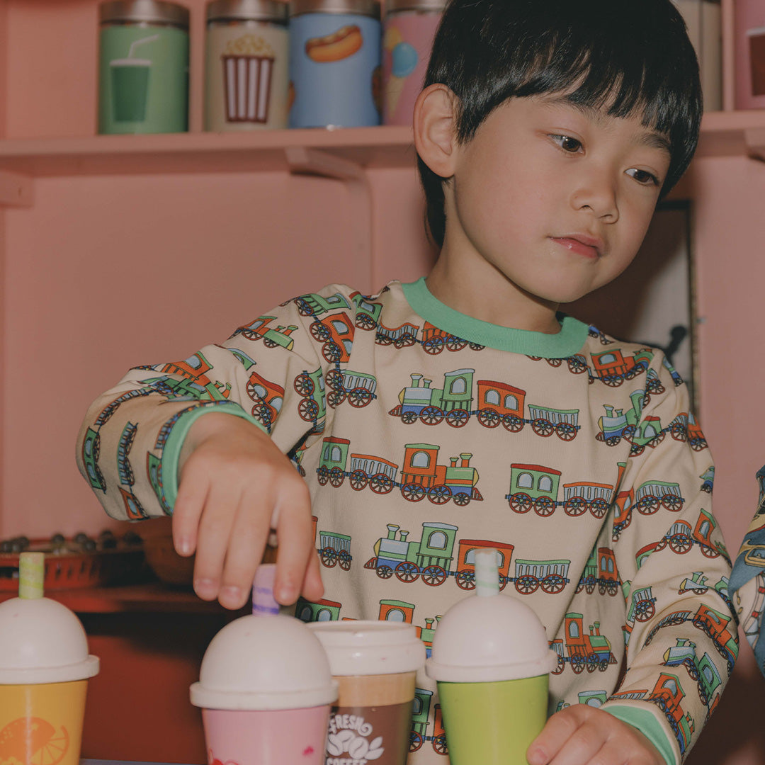 Elstar Long Sleeve Shirt with Trains - 2 Left Size 4-5 & 7-8 years-Smafolk-Modern Rascals