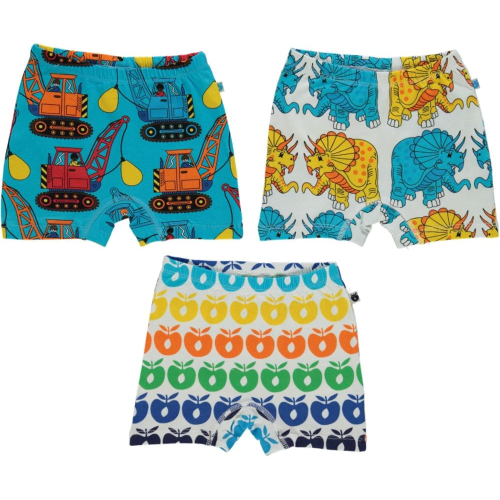 Excavators, Dinosaurs & Mini Retro Apples, 3 Pack Boxer Set - 1 Left Size 4-5 years-Smafolk-Modern Rascals