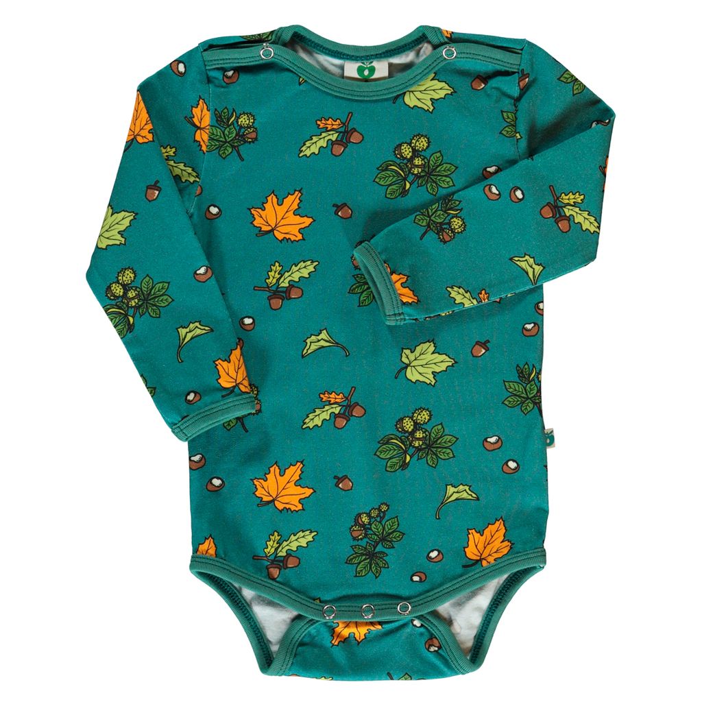 Fall Leaves Long Sleeve Onesie - Petroleum Green - 2 Left Size 3-6 & 6-9 months-Smafolk-Modern Rascals