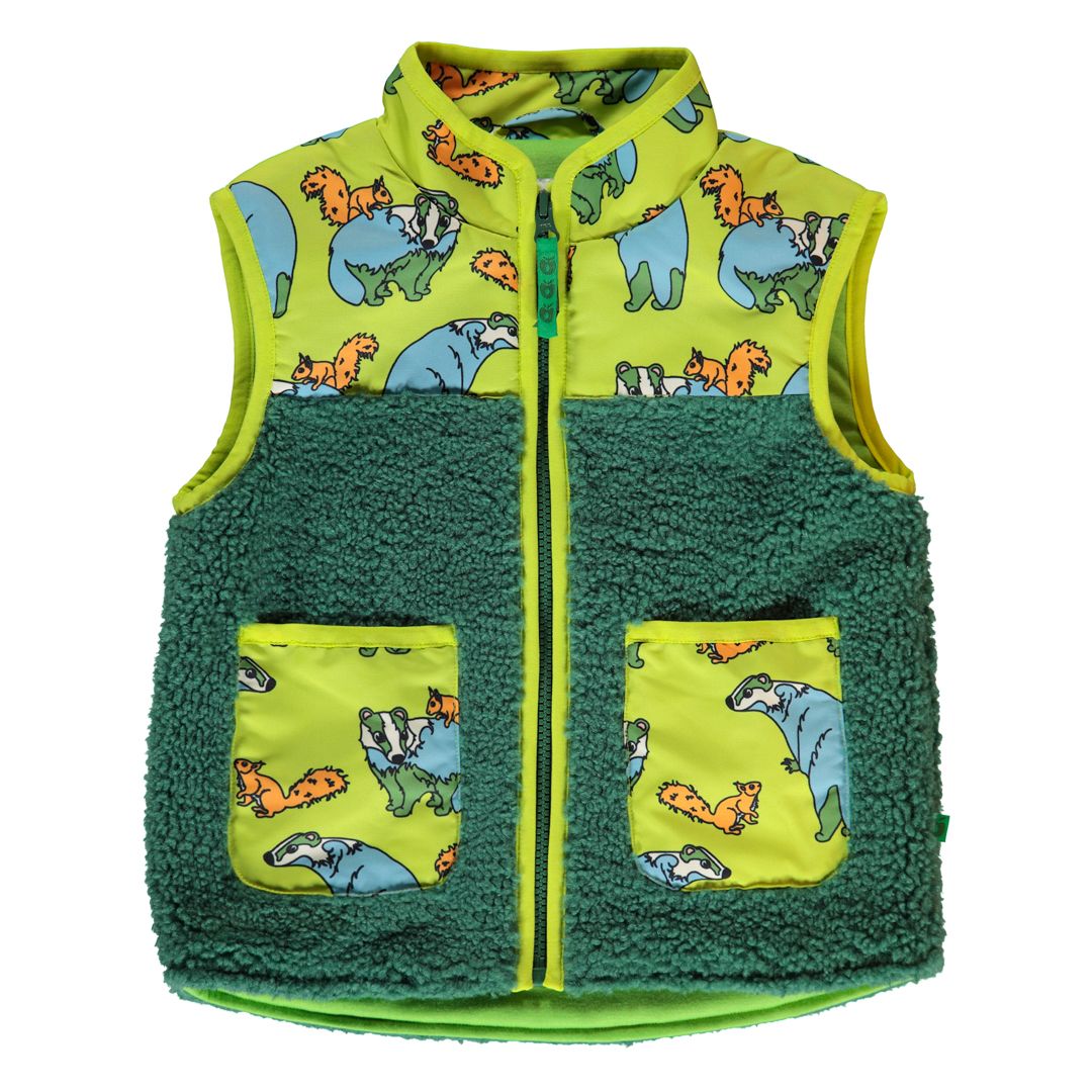 Fleece Badger and Squirrel Vest in Pear Green - 1 Left Size 4-5 years-Smafolk-Modern Rascals