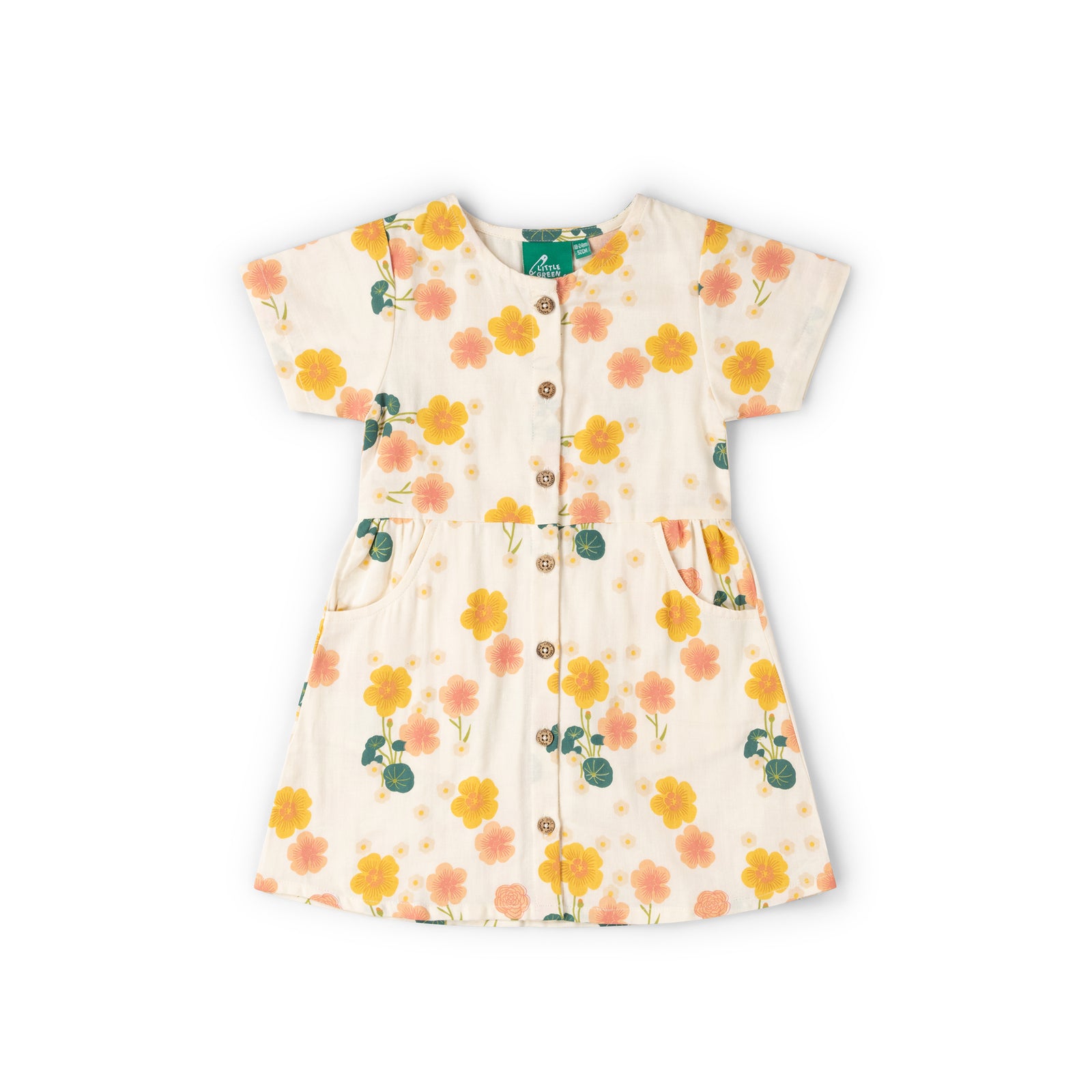 Flora Button Through Short Sleeve Dress-Little Green Radicals-Modern Rascals