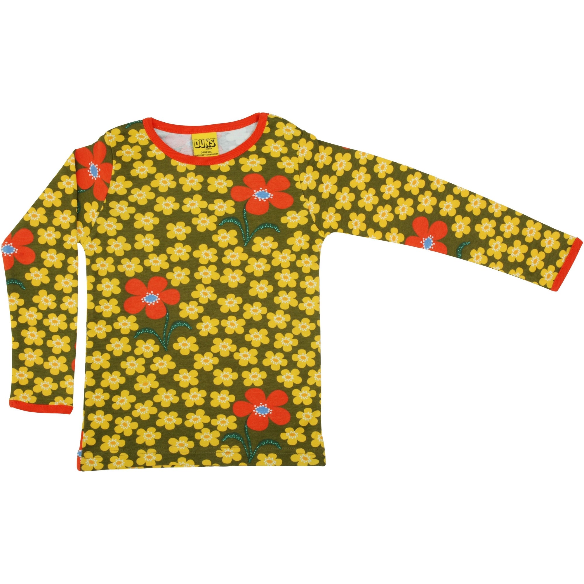 Flower Olive Long Sleeve Shirt - 2 Left Size 8-9 & 9-10 years-Duns Sweden-Modern Rascals