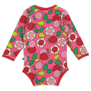 Flowers And Strawberries Long Sleeve Onesie - Pink - 1 Left Size 3-6 months-Smafolk-Modern Rascals