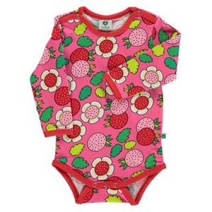 Flowers And Strawberries Long Sleeve Onesie - Pink - 1 Left Size 3-6 months-Smafolk-Modern Rascals