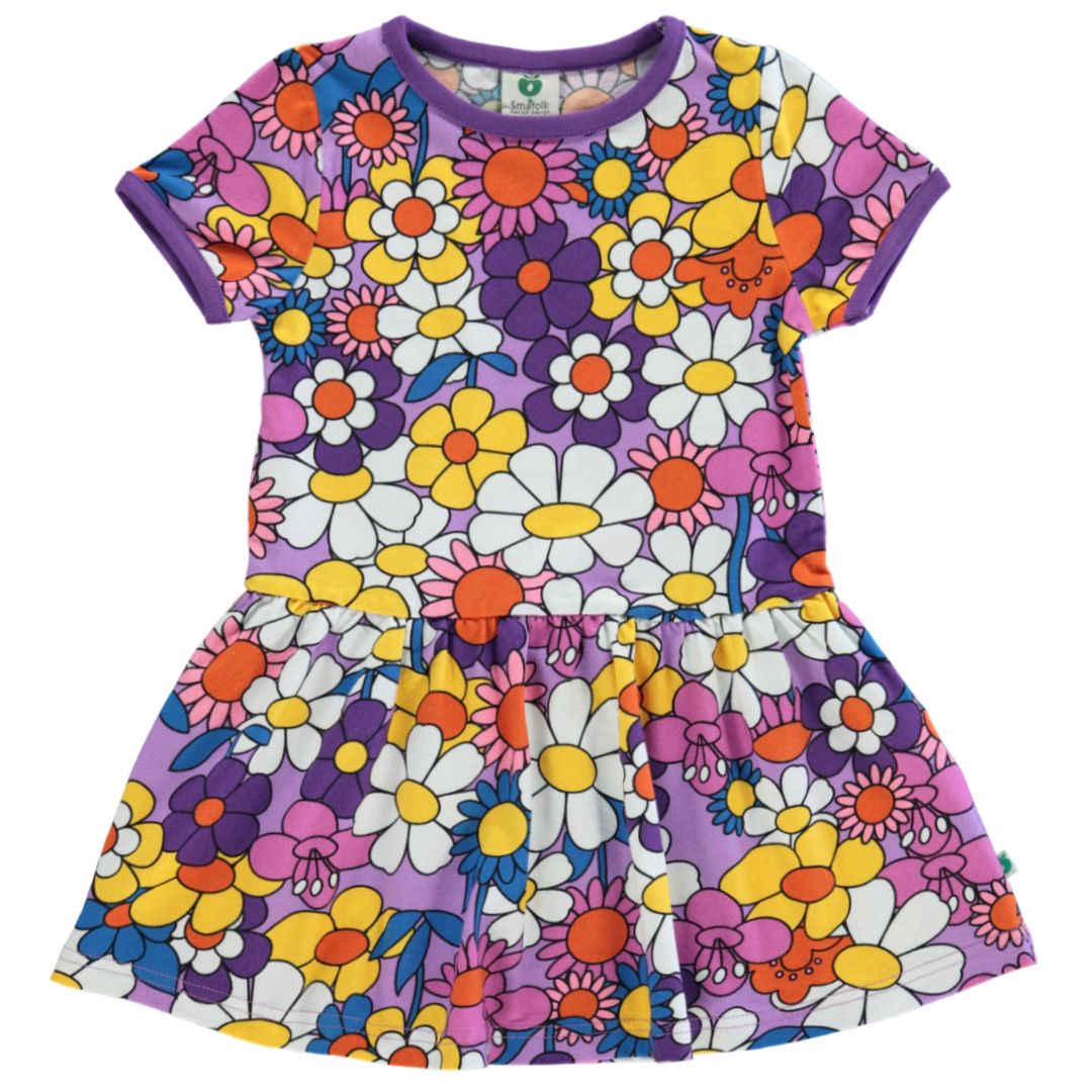 Flowers Short Sleeve Dress in Viola - 1 Left Size 9-10 years-Smafolk-Modern Rascals