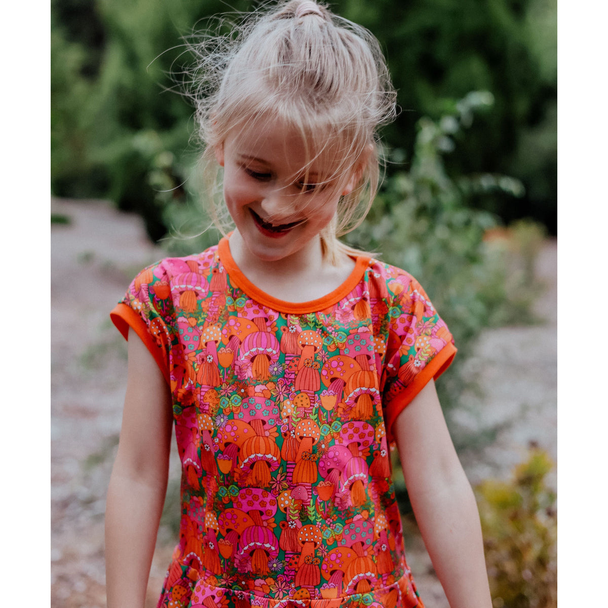 Forest Shrooms Short Sleeve Dress-Uddevalla Barn-Modern Rascals