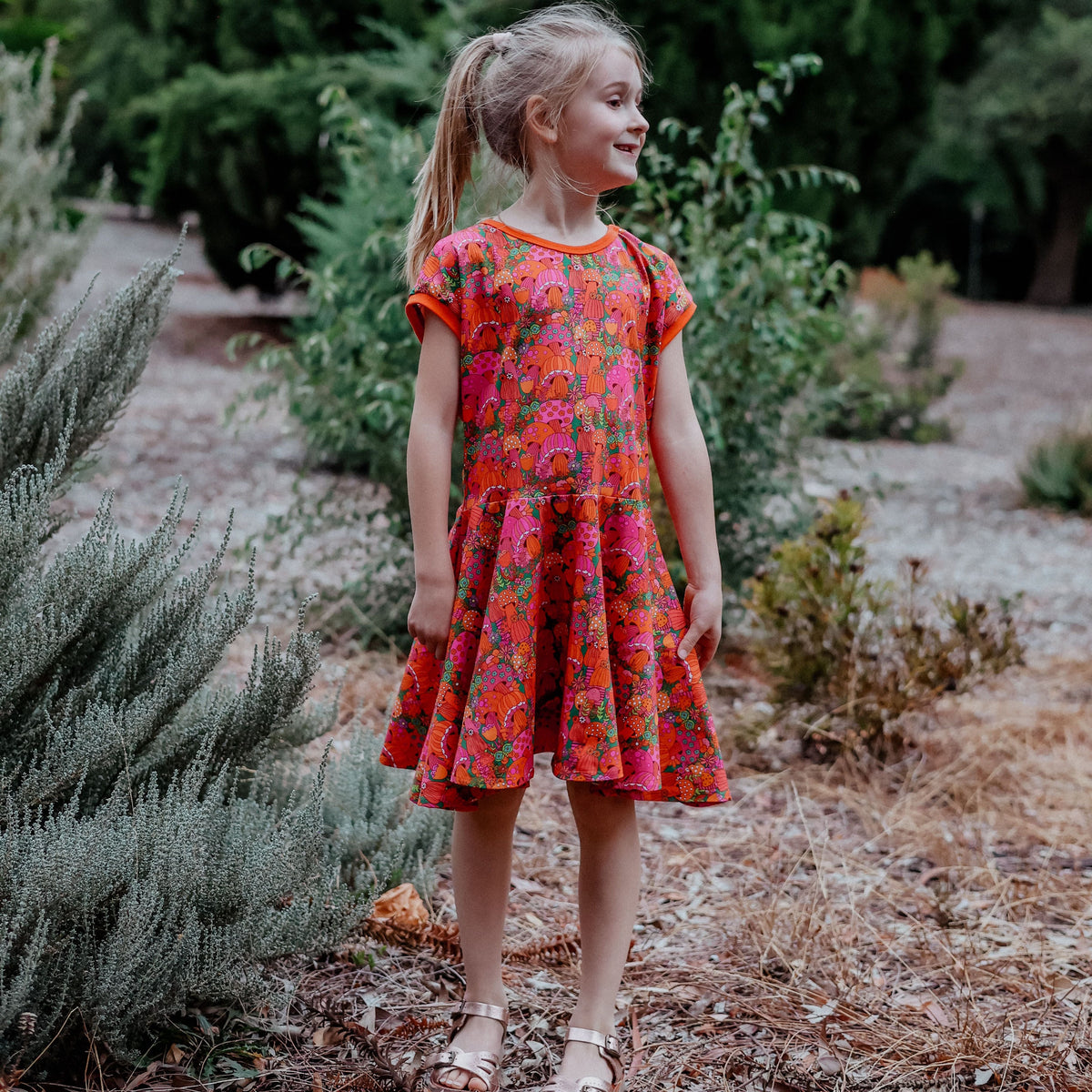 Forest Shrooms Short Sleeve Dress-Uddevalla Barn-Modern Rascals