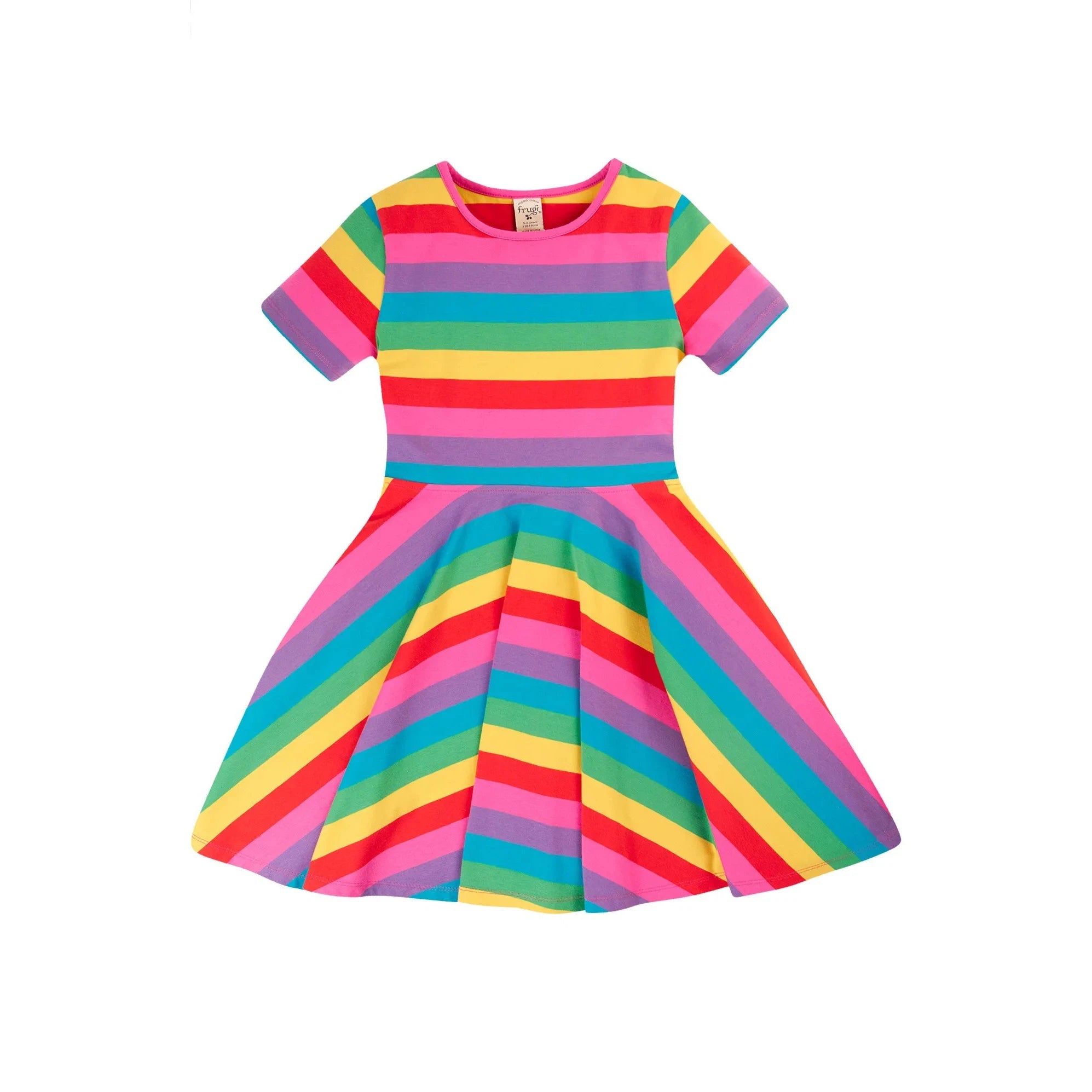 Foxglove Rainbow Stripe Sunshine Skater Dress-Frugi-Modern Rascals