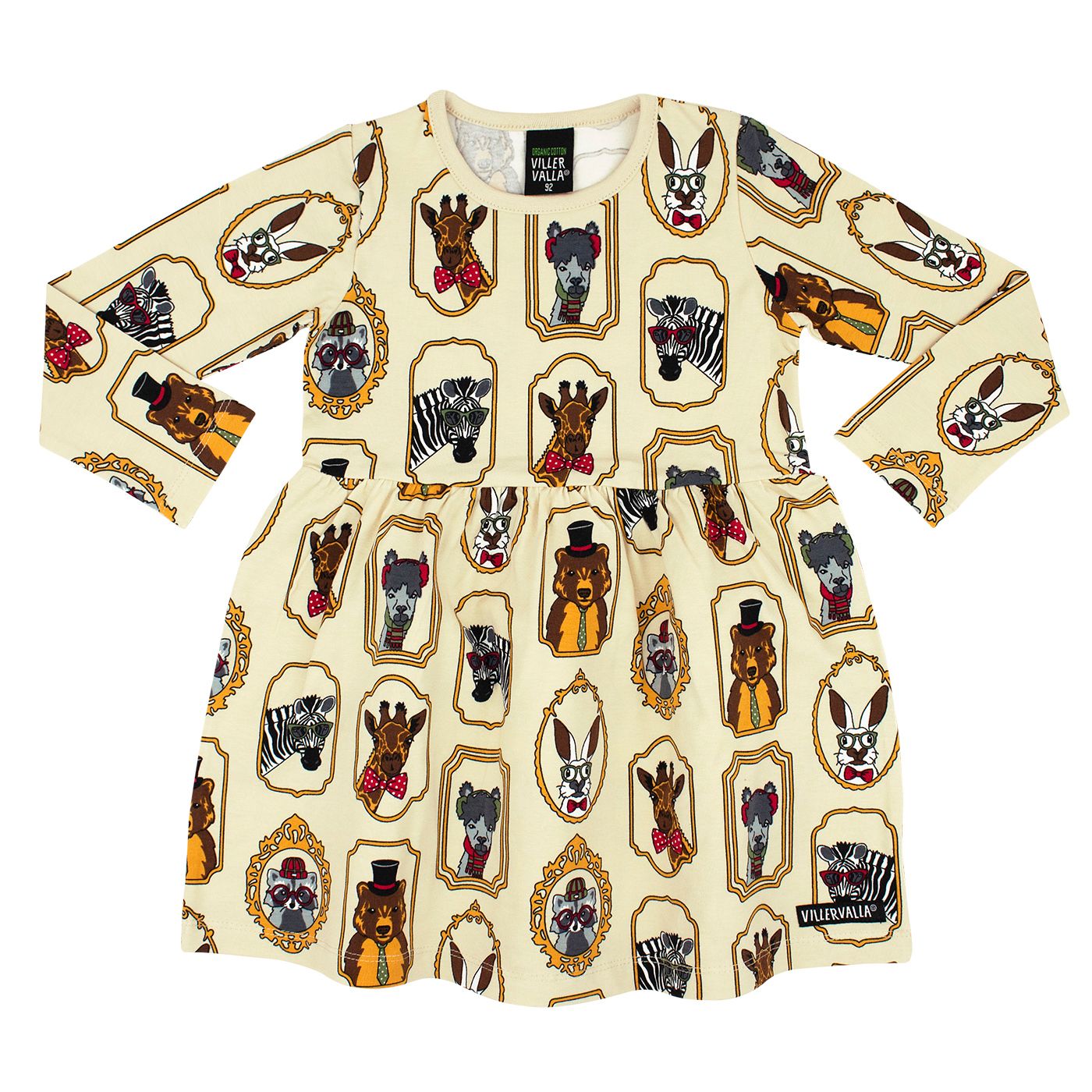Framed Animals Long Sleeve Flared Dress in Oat-Villervalla-Modern Rascals
