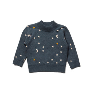 From One To Another Navy Golden Stars Knitted Sweater-Little Green Radicals-Modern Rascals