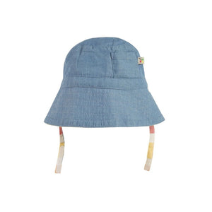 Frugi Reversible Hat in Rainbow Check/Chambray - 1 Left Size 8-10 Years