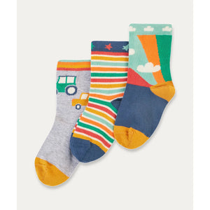 Frugi - Little Socks 3 Pack - Cars - 1 Left Size EU 23-26-Warehouse Find-Modern Rascals