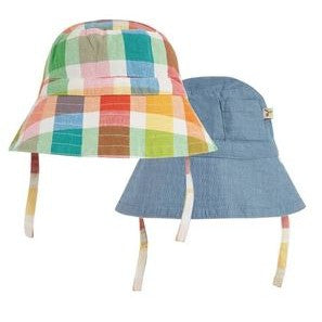 Frugi Reversible Hat in Rainbow Check/Chambray - 1 Left Size 8-10 Years-Warehouse Find-Modern Rascals