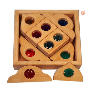 Gemmed Windows in a Wooden Box - Natural - 12 pieces-Bauspiel-Modern Rascals