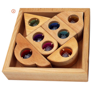 Gemmed Windows in a Wooden Box - Natural - 12 pieces-Bauspiel-Modern Rascals