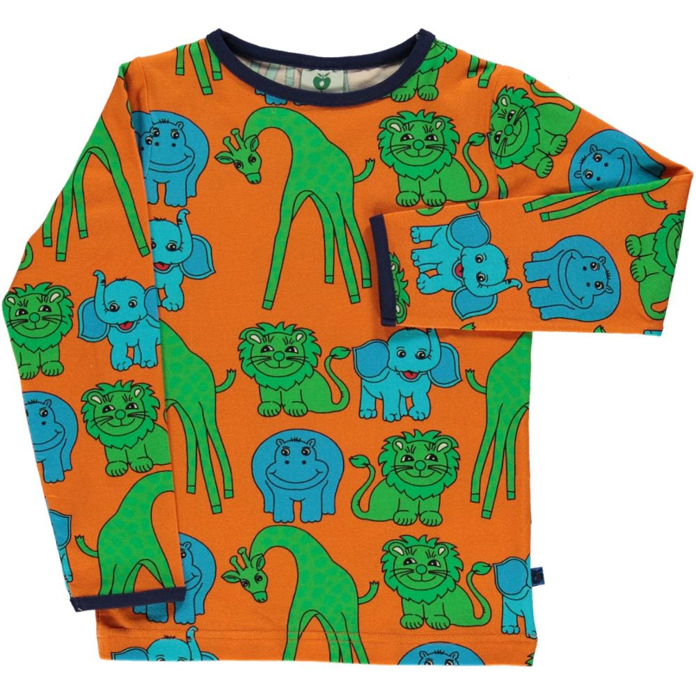 Giraffe, Lion, Hippo and Elephants Long Sleeve Shirt - Orange - 2 Left Size 9-10 & 11-12 years-Smafolk-Modern Rascals