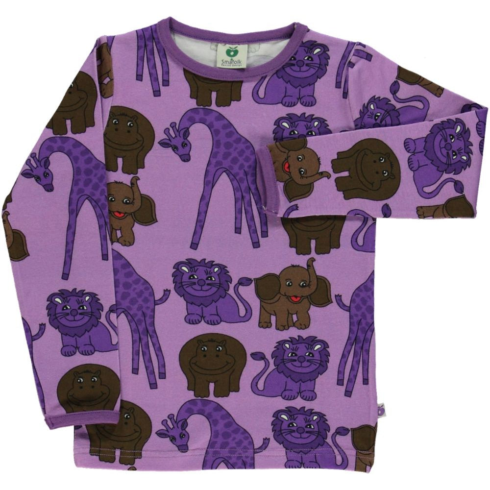 Giraffe, Lion, Hippo and Elephants Long Sleeve Shirt - Viola - 1 Left Size 11-12 years-Smafolk-Modern Rascals