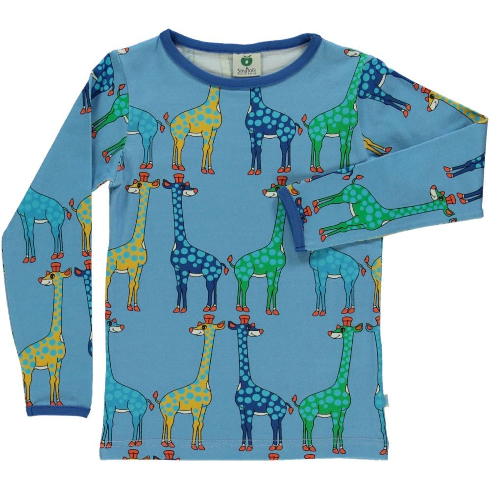 Giraffes Long Sleeve Shirt - Blue Grotto - 2 Left Size 7-8 & 9-10 years-Smafolk-Modern Rascals