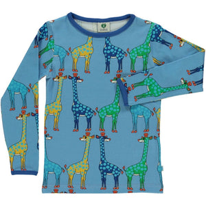 Giraffes Long Sleeve Shirt - Blue Grotto - 2 Left Size 7-8 & 9-10 years-Smafolk-Modern Rascals