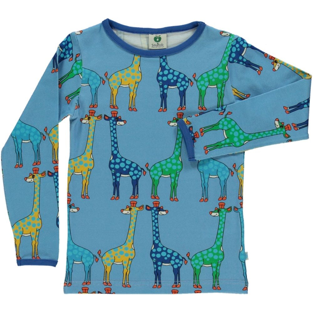 Giraffes Long Sleeve Shirt - Blue Grotto-Smafolk-Modern Rascals