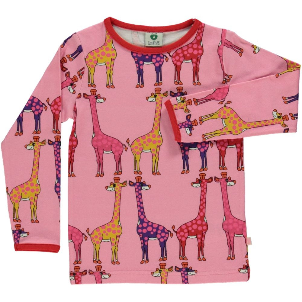 Giraffes Long Sleeve Shirt - Sea Pink - 2 Left Size 4-5 & 9-10 years-Smafolk-Modern Rascals