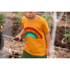 Golden Rainbow Short Sleeve Popper T-Shirt - 1 Left Size 4-5 years-Little Green Radicals-Modern Rascals