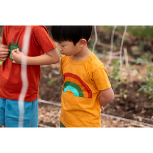 Golden Rainbow Short Sleeve Popper T-Shirt - 1 Left Size 4-5 years-Little Green Radicals-Modern Rascals