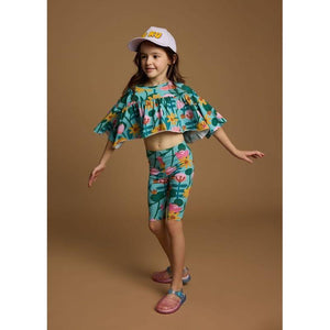 Green Flowers Short Leggings - 1 Left Size 10-12 years-KuKuKid-Modern Rascals