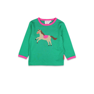 Green Horse Applique Long Sleeve Shirt - 1 Left Size 5-6 years-Toby Tiger-Modern Rascals