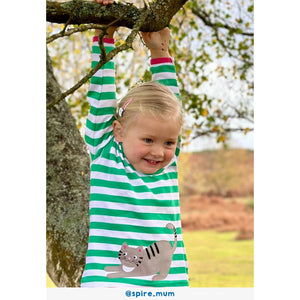 Green Kitten Applique Long Sleeve Shirt-Toby Tiger-Modern Rascals