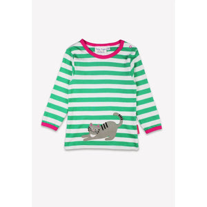 Green Kitten Applique Long Sleeve Shirt-Toby Tiger-Modern Rascals