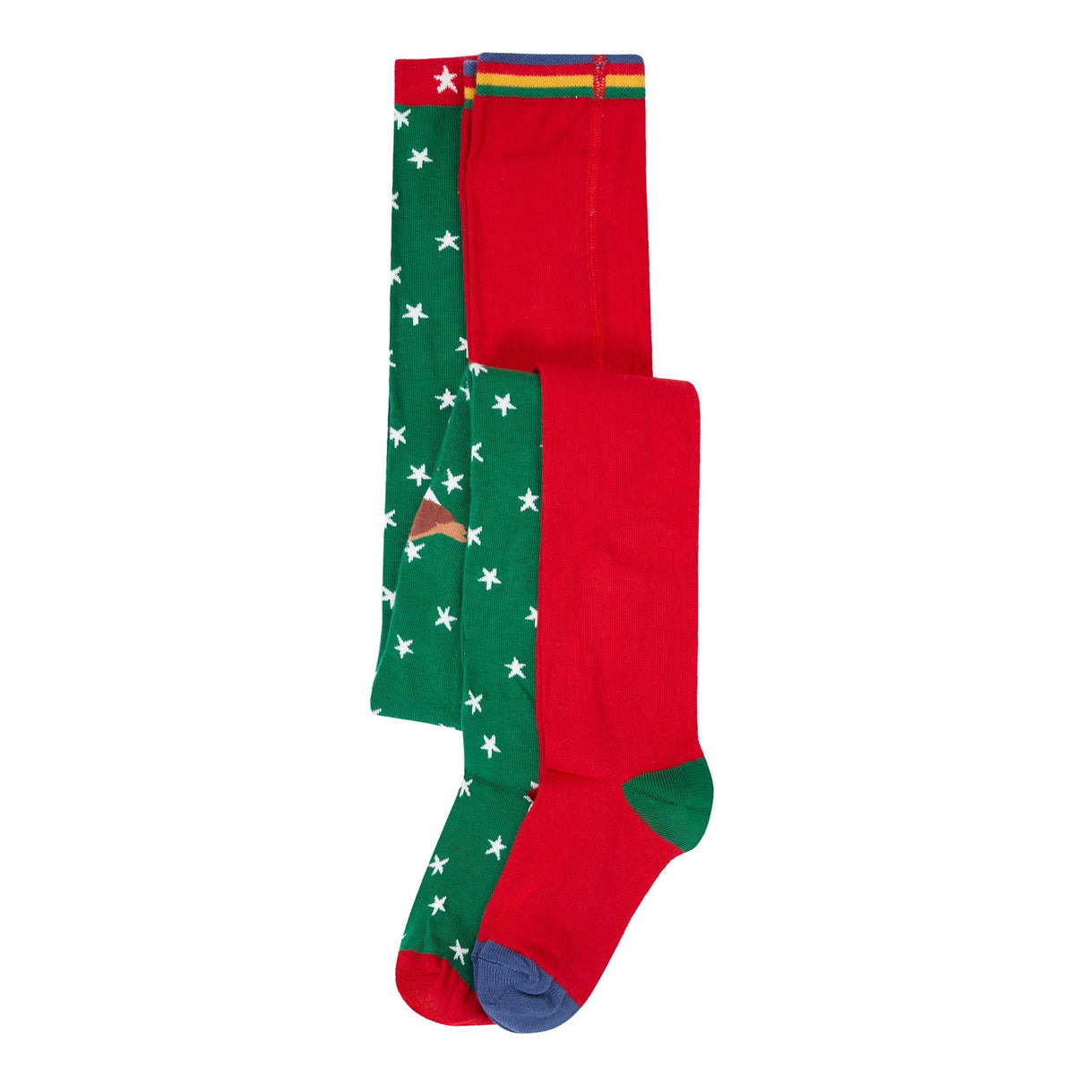 Green Robin/Berry Red Norah Tights - 2 Pack - 1 Left Size 6-8 years-Frugi-Modern Rascals