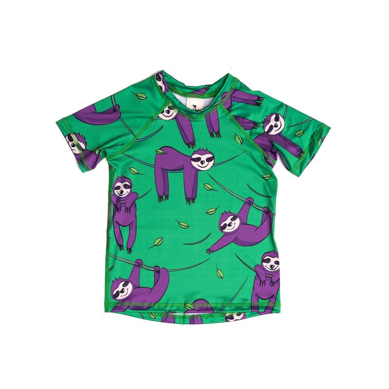 Green Sloth Short Sleeve Swim Shirt - 1 Left Size 2-4 years-Mullido-Modern Rascals