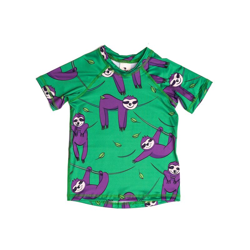 Green Sloth Short Sleeve Swim Shirt-Mullido-Modern Rascals