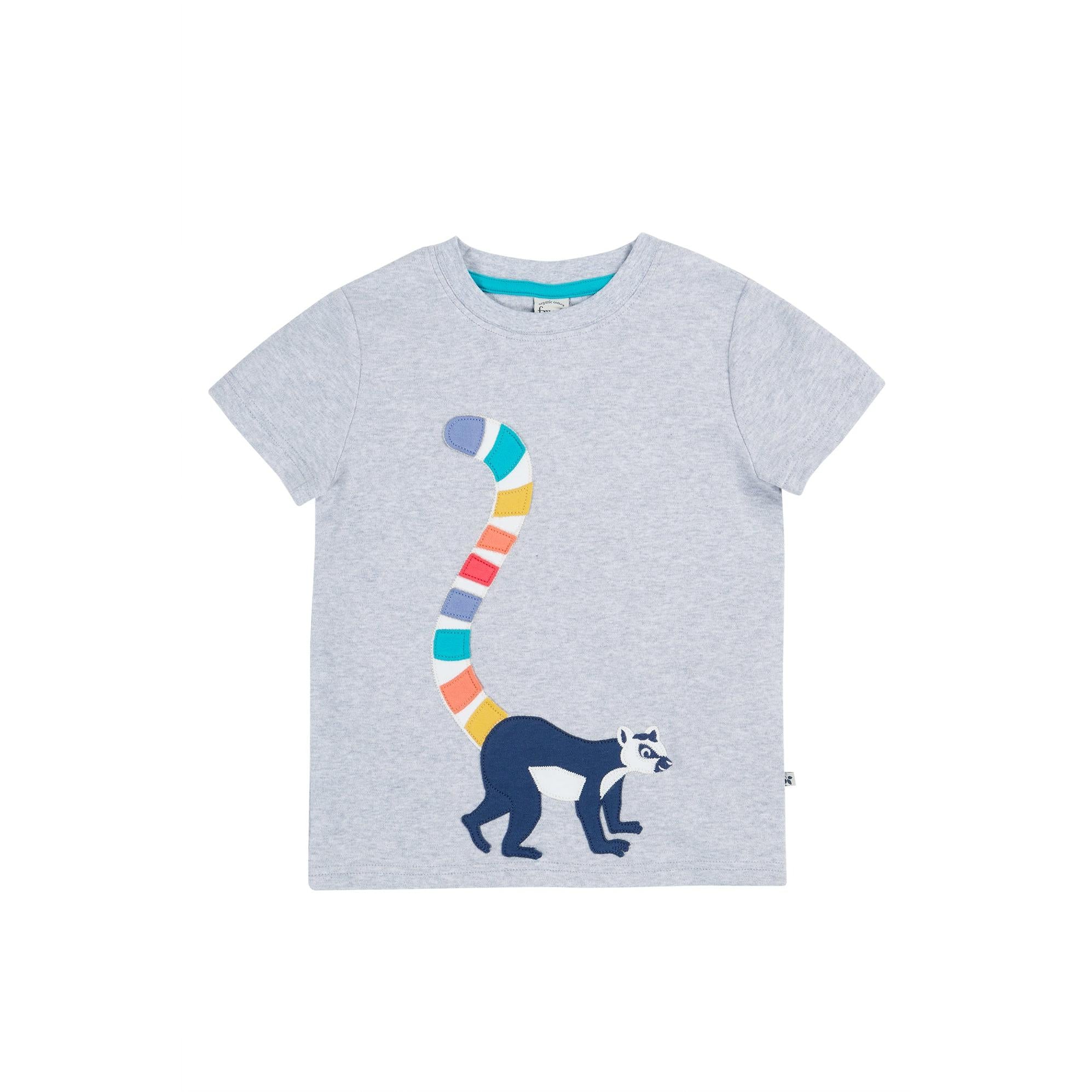 Grey Marl / Lemur Carsen Applique T-Shirt - 1 Left Size 7-8 years-Frugi-Modern Rascals