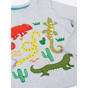 Grey Marl/Amphibians Terrific Applique Top - 2 Left Size 3-4 & 8-9 years-Frugi-Modern Rascals