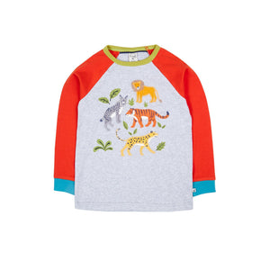 Grey Marl/Big Cats Jake Circular Top - 2 Left Size 8-9 & 9-10 years-Frugi-Modern Rascals