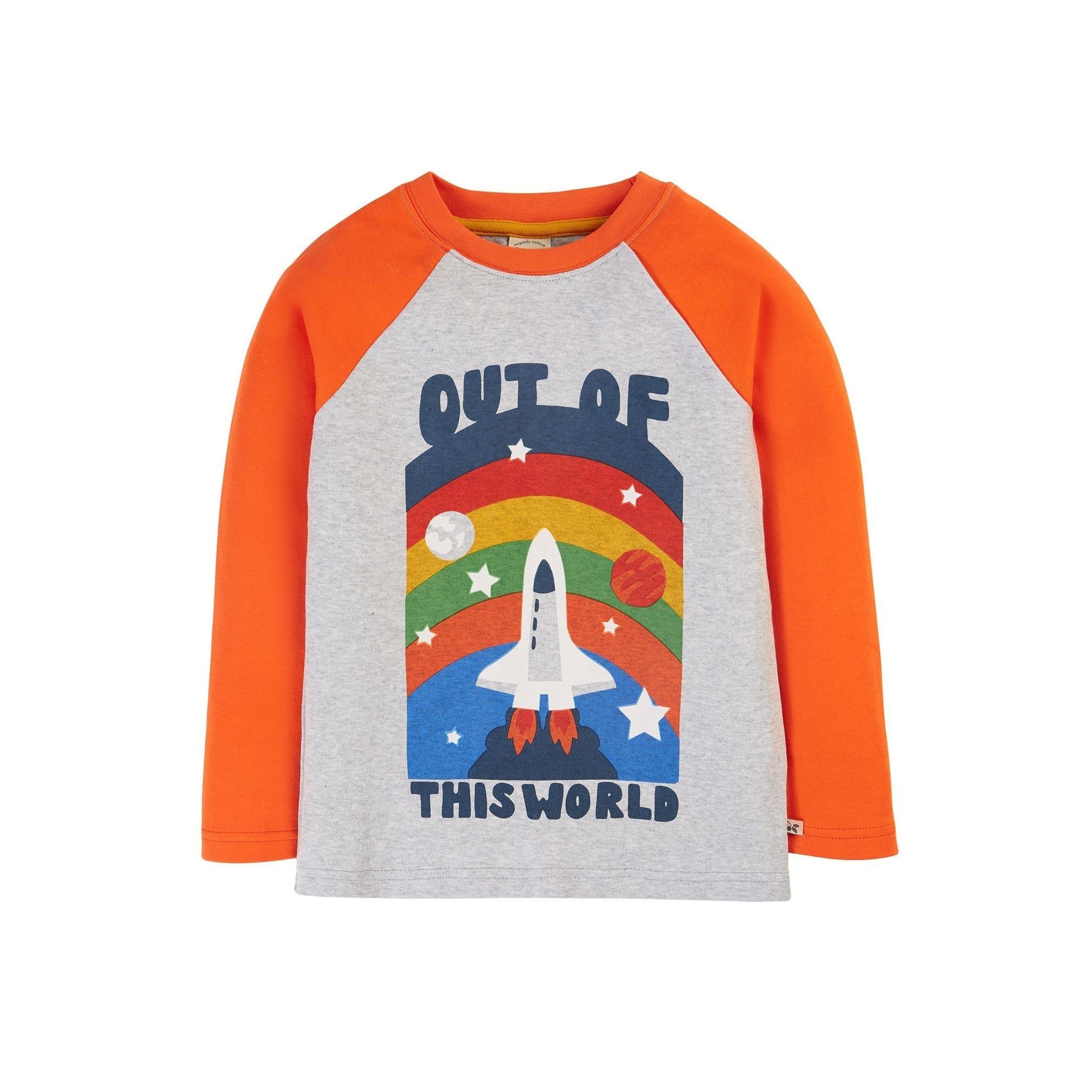 Grey Marl/Out Of This World Tamar Raglan Top - 2 Left Size 3-4 & 9-10 years-Frugi-Modern Rascals