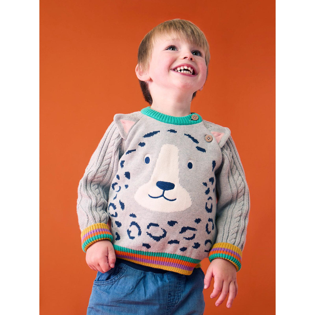 Grey Marl/Snow Leopard Caleb Character Knit Sweater-Frugi-Modern Rascals