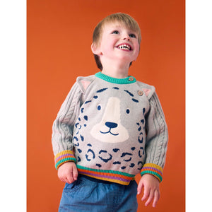 Grey Marl/Snow Leopard Caleb Character Knit Sweater-Frugi-Modern Rascals