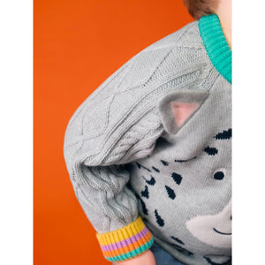 Grey Marl/Snow Leopard Caleb Character Knit Sweater-Frugi-Modern Rascals