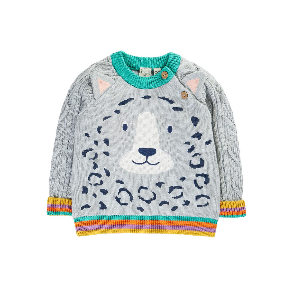 Grey Marl/Snow Leopard Caleb Character Knit Sweater-Frugi-Modern Rascals