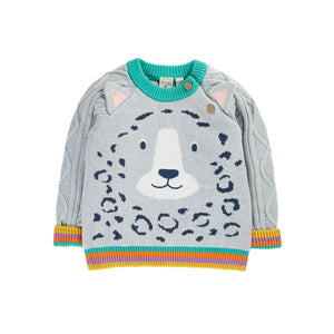 Grey Marl/Snow Leopard Caleb Character Knit Sweater-Frugi-Modern Rascals