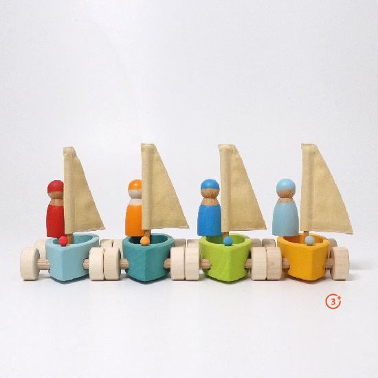 Grimm's - Set of 4 Little Land Yachts with Sailors - SECONDS-Warehouse Find-Modern Rascals