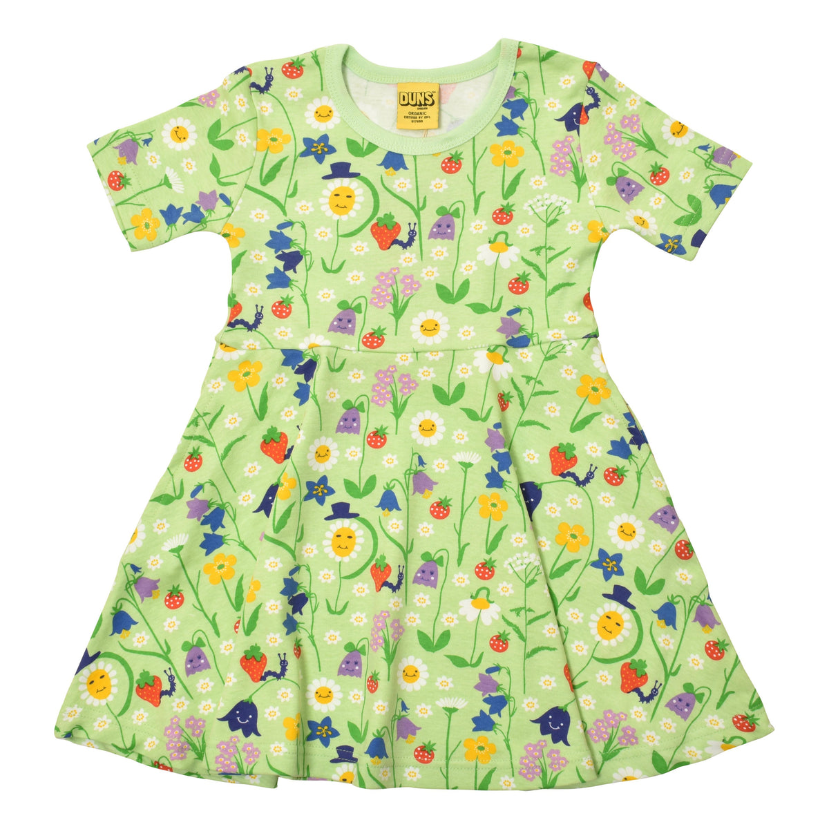 Happy Flower - Patina Green Short Sleeve Skater Dress-Duns Sweden-Modern Rascals