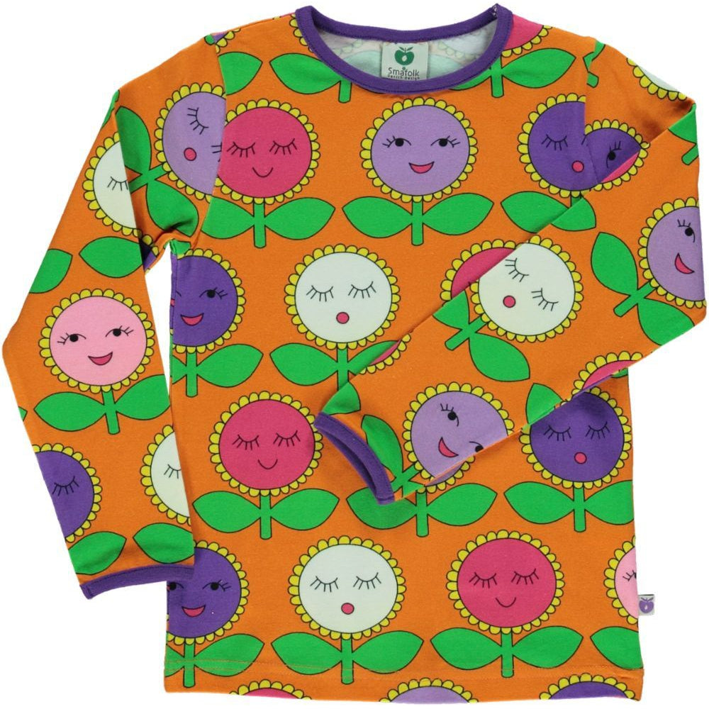 Happy Flowers Long Sleeve Shirt - Orange - 1 Left Size 9-10 years-Smafolk-Modern Rascals