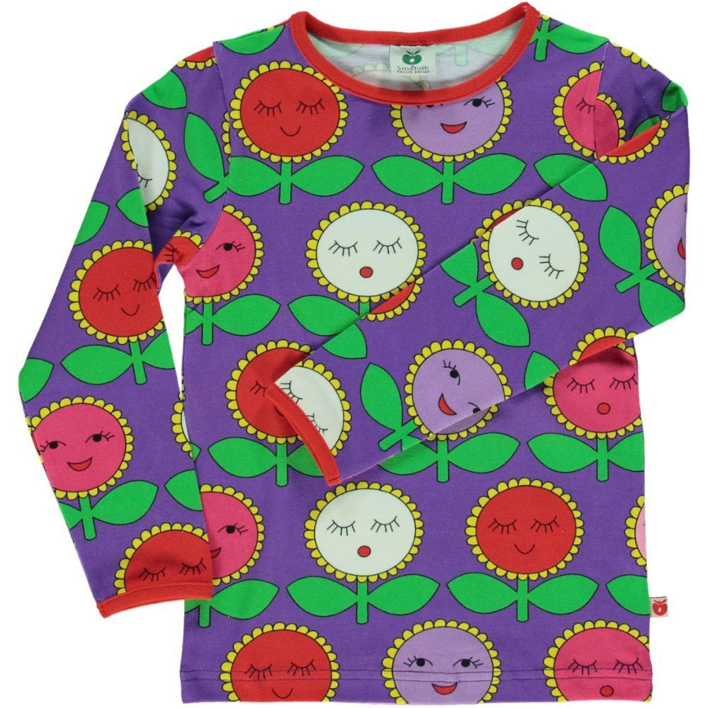 Happy Flowers Long Sleeve Shirt - Purple - 1 Left Size 11-12 years-Smafolk-Modern Rascals